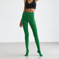 Bas imprimés sur mesure Collants de compression pour filles Collants sexy Couleur verte Collants imprimés de fleurs Collants
