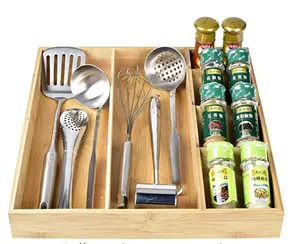 2024 Bamboo Silverware Drawer Organizer Kitchen Expandable Utensil Holder and Cutlery Tray with Divider