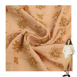 ผ้าตาข่ายฝ้ายปักลายดอกไม้เล็กๆ ประดับด้วยลูกปัด ทนทาน เหมาะสำหรับทำกระเป๋า ชุดราตรี เสื้อคลุม เสื้อโค้ท - Product Image 1