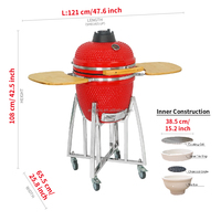 SEB KAMADO Camping Keramik-BBQ-Rauchgrill Kamado 18 Zoll Klassischer Holzkohle-Schaschlik-Grill Joe Barbecue Brazier
