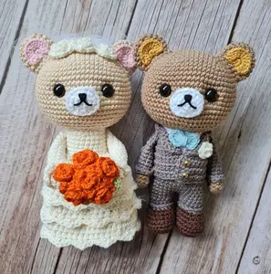 Bán buôn Crochet vài gấu mặc váy cưới và phù hợp với đáng yêu Amigurumi cô dâu và chú rể gấu Quà Tặng Ngày Valentine