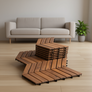 Suelo Modular de Madera de Acacia de 12 pulgadas x 12 pulgadas con Sistema de Clic, Fácil Instalación, Baldosas para Suelo de Sala de Estar Contemporánea para Interiores - Product Image 2