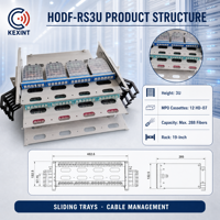 KEXINT Panneau de brassage à fibres optiques haute densité coulissant 19 pouces pour montage en rack ODF avec 12 cassettes MPO pour gestion de câbles 288 fibres
