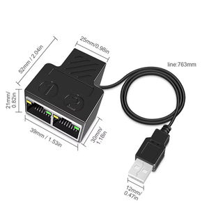 อะแดปเตอร์แยกสัญญาณเครือข่าย RJ45 100mbps สวิตช์แลนอีเธอร์เน็ต พร้อมสายไฟ USB <span class=keywords><strong>1</strong></span> เข้า <span class=keywords><strong>2</strong></span> <span class=keywords><strong>ออก</strong></span> ตัวแปลง RJ45 สำหรับแล็ปท็อป พีซี คอมพิวเตอร์ - Product Image 2
