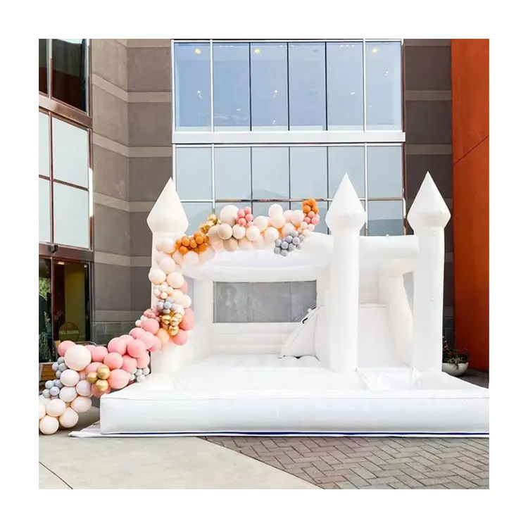 Kommerzielle benutzer definierte aufblasbare Hüpfburg Pastell Hüpfburg weiß aufblasbare Hochzeit Türsteher mit Rutsche