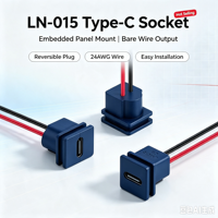 Conector USB-C de Montaje en Panel LN-015 Blanco, Tipo-C Hembra, con Cable Pre-cableado PH2.0 para Electrónica DIY