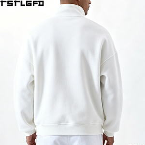 Sweat-shirt personnalisé à col montant et fermeture éclair quart de tour pour homme, imprimé graphique blanc, fermeture éclair noire, fabricants de sweats à capuche et de sweats pour homme en gros - Product Image 4