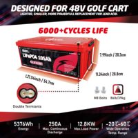 Batterie au lithium 48V 105Ah pour voiturette de golf avec BMS 250A, chargeur 20A, moniteur tactile intelligent, port de connexion et sangle de maintien