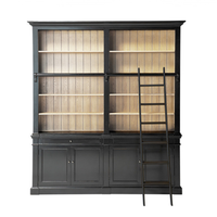 Bibliothèque en chêne massif de style français vintage avec échelle, étagère en bois pour l'exposition de livres
