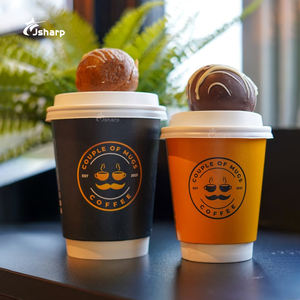 Wegwerp Custom Logo Dubbele Muur Thee Papier Kopjes Hete Koffie Papieren Bekers Met Deksels - Product Image 3
