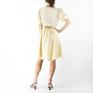 fábrica de <span class=keywords><strong>la</strong></span> manga de <span class=keywords><strong>la</strong></span> burbuja cintura hueco francés retro corbata pliegues damas nueva de encaje de moda casual vestidos - Product Image 5