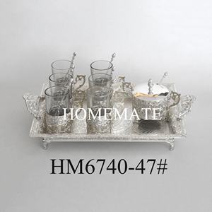 Arabia Saudita <span class=keywords><strong>Turco</strong></span> Struttura In Metallo di Caffè di Vetro Tazza di Tè Set con Lo Zucchero Vassoio Pentola - Product Image 6