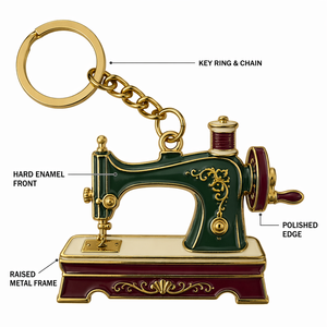 Portachiavi in Metallo Personalizzato a Tema Macchina da Cucire Vintage, Smalto Duro, Souvenir Artigianale Retrò per Sarti e Appassionati di Cucito - Product Image 5