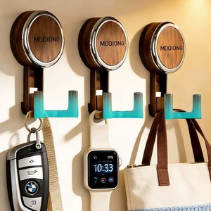 Moqiong Double-Headed Wall <b>Hook</b> Wood Grain Suction Cup Mount Entryway Storage Rack Easy Install - Product Image 4