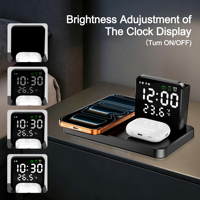 3-in-1 draadloos oplaadstation voor iPhone 17/17 Air 16 15 14 13 12 11 voor Airpods met wekker, temperatuurmeter & penhouder