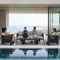 Ensemble de salon de jardin en teck moderne et biologique, résistant à l'eau, avec canapé de patio en corde d'olefine à assise profonde