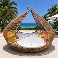 Lit de repos d'extérieur au design moderne, résistant aux intempéries, avec baldaquin, pour piscine, patio et plage