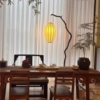 Lampu Lantai Zen Gaya Cina Baru Kap Lampu Kain Antik Lampu Hemat Energi Kontrol Tombol Lampu Hangat untuk Ruang Tamu/Kamar Tidur