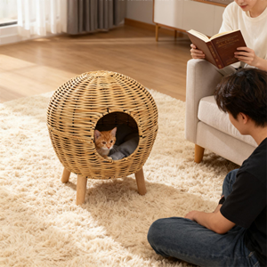 Ganzjahres-Haustier-Rattanhaus Umweltfreundliches Komfortables Erhöhtes Haustierhaus Komfortables Bett für Pelzige Freunde Weiden-Katzenhaus - Product Image 1