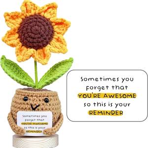 <span class=keywords><strong>Muñeca</strong></span> de girasol positiva de ganchillo con tarjeta Gracias por ayudarme a crecer regalo de agradecimiento al Maestro de la planta de ganchillo del estudiante - Product Image 6
