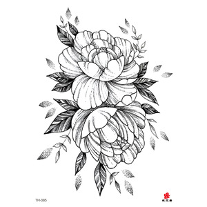Autocollant de tatouage temporaire à transfert d'eau motif fleur personnalisé, encre noire, design d'art corporel, vente en gros - Product Image 2