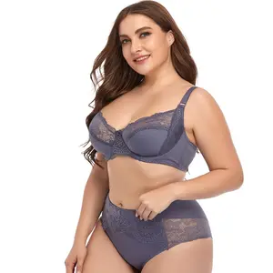 Plus Size Bra And Panty Sets With Fixed Shoulders With Underwire Traditional Womens Underwear