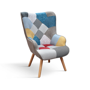 Sillón Armando con Tapicería de Tela Multicolor y Base de Madera para Sala de Estar - Product Image 1