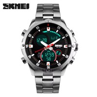 Montre à quartz Skmei 1146 de luxe pour homme, double affichage, chronographe sportif, étanche, bracelet en acier inoxydable, cadeau pour homme, affaires