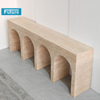 Table console rectangulaire en travertin beige style Wabi-sabi, prix d'usine, sur mesure, pour entrée d'hôtel, villa, appartement