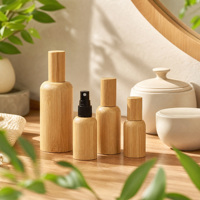 Botol Kaca Dalam dengan Pelindung UV, Wadah Subkemasan Perawatan Kulit Isi Ulang Portabel, Botol Semprot Kosmetik Kaca dengan Casing Bambu