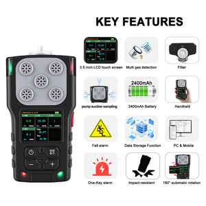 Pump Suction Portable Handheld Mobile 5 In 1 Gas Detector So2 No2 Co2 H2s Cl2 Chlorine 5 Gas <strong>Leak</strong> Analyzers Sensor Alarm Monitor - Product Image 2