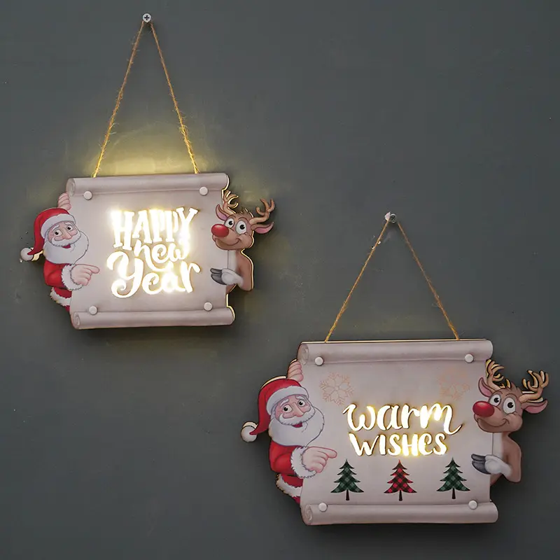 Wholesale Christmas Welcome Wood Sign Led Lights Party New Year Festival Hanging Christmas Outdoor Decorations for Wall 1 buyer