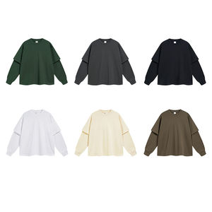 T-shirt à manches longues pour homme, double couche, de haute qualité, avec logo personnalisé, design imprimé décontracté, coupe ample, tissu tricoté pour le printemps - Product Image 6