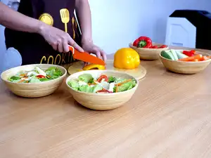 Conjunto de 4 tigelas de bambu para salada, tigelas de madeira para frutas de 7 polegadas e 33 onças