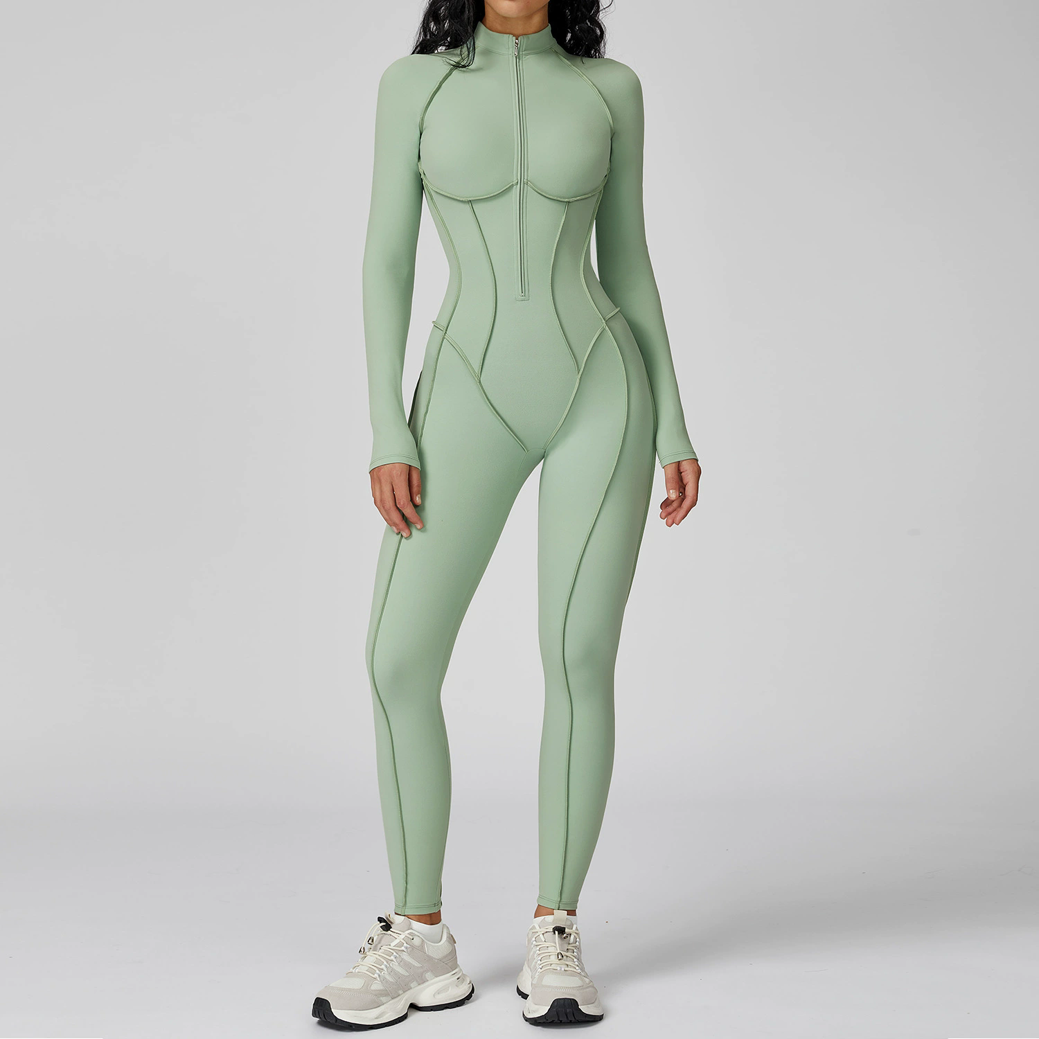 Zip-Up Activewear Jumpsuit: fabric, pocket and construction detail