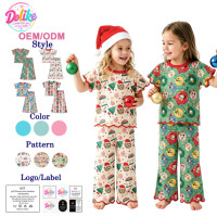 Vêtements en bambou très demandés, ensembles personnalisés pour filles, motifs de Noël, vêtements pour enfants, pyjamas pour bébés, pantalons évasés