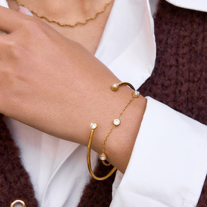 Pulsera Geométrica Redonda de Circonita, Chapada en Oro de 18K, con Engaste de Acero Inoxidable, para Uso Diario, Unisex, Juego de Joyería de 2 Piezas - Product Image 3