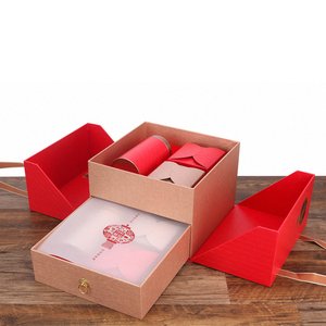 High Grade <strong>Red</strong> Velvet Double Door Design Large Capacity Tea Tube Packaging <strong>Box</strong> Mooncake <strong>Box</strong> Sliding Drawer Gift Paper Boxes - Product Image 2