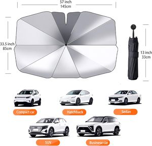 Parasol UV plegable para parabrisas delantero de gran oferta, logotipo personalizado de PVC + vinilo de titanio y plata, diseño de negocios/lujo para coche universal - Product Image 3