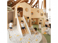 Équipement de jeu intérieur en bois OEM/ODM pour enfants avec piscine à balles, toboggan en bois et coin de jeu de rôle pour centres de divertissement familial et centres commerciaux