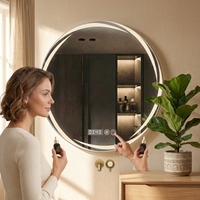 Miroir intelligent à LED de style français, rond, éclairé, pour salle de bain, miroir mural, miroir de maquillage, lumineux, pour hôtel, maison d'hôtes