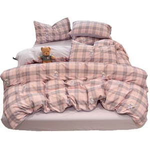 Ensemble de literie pour enfants, 4 pièces, 100% coton, brodé, à carreaux, dessin animé, automne-hiver, chaud, respectueux de la peau, pour enfants - Product Image 3