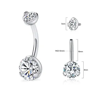 Piercing Stories ASTM F136 Titanium Prong Set Round CZ Belly Button Navel Ring Body Piercing Jewelry