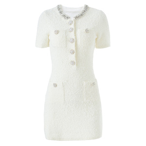 Abito <span class=keywords><strong>in</strong></span> <span class=keywords><strong>Maglia</strong></span> da Donna Autunno Inverno Nuovo Modello con Perline Pesanti Aderente Elegante e Sexy a Maniche Corte - Product Image 5