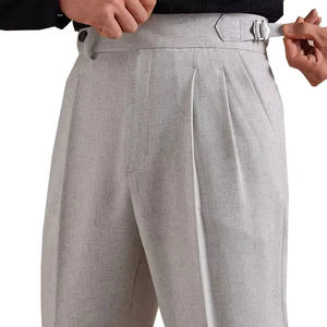 Limitations lin double pantalon plissé taille conception télescopique <span class=keywords><strong>Nabil</strong></span> nouveau printemps britannique hommes d'affaires décontracté jambe droite - Product Image 1
