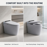 WC intelligent avec télécommande, chasse d'eau électrique automatique, cuvette bidet allongée monobloc, compatible P-Trap et S-Trap