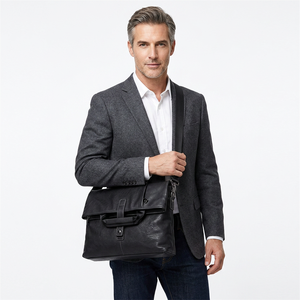 Sac messager en cuir véritable pour hommes, sac à bandoulière rétro, grande capacité, couleur unie, pour affaires et occasions décontractées - Product Image 6