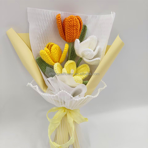 Ramo <span class=keywords><strong>de</strong></span> flores <span class=keywords><strong>de</strong></span> ganchillo hecho a mano producto terminado tulipán rosa <span class=keywords><strong>para</strong></span> <span class=keywords><strong>aniversario</strong></span> cumpleaños graduación <span class=keywords><strong>novia</strong></span> madre amor <span class=keywords><strong>regalo</strong></span> - Product Image 5