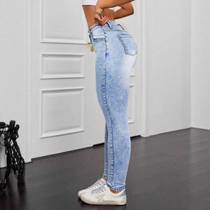 Jean slim pour femme, bleu clair, haute élasticité, taille mi-haute, style européen et américain, 0XL 1XL 2XL 3XL 4XL 5XL - Product Image 2