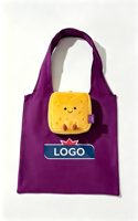Sac de courses pliable en peluche personnalisé, réutilisable, lavable, portable, avec porte-clés